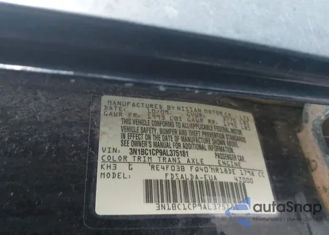 2010 Nissan Versa S/Sl z USA, uszkodzony, nr VIN 3N1BC1CP9AL375181